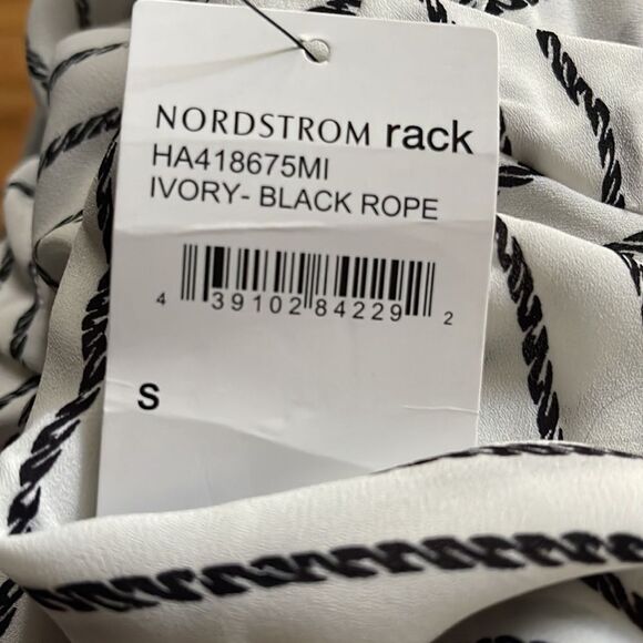HALOGEN Surplice Cap Sleeve Faux Wrap Blouse. White with black rope print. NWT. - Picture 6 of 6